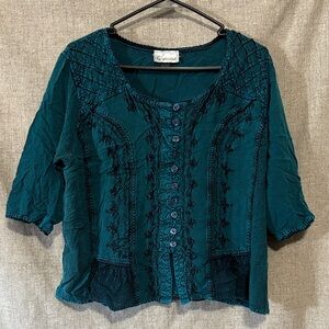 Vintage Channa Boho Teal Blouse Made in India